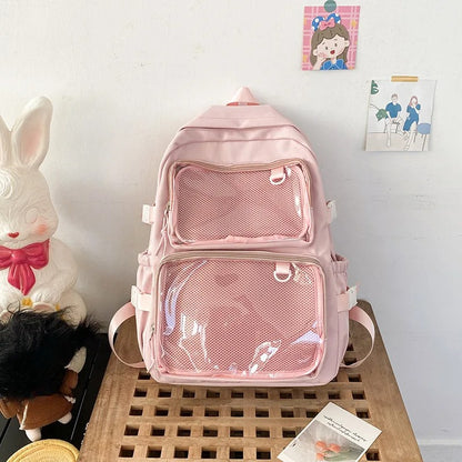 Large Kawaii Ita Bag Backpack — Dual Clear Window Display for Pins, Plushies & Anime Merch