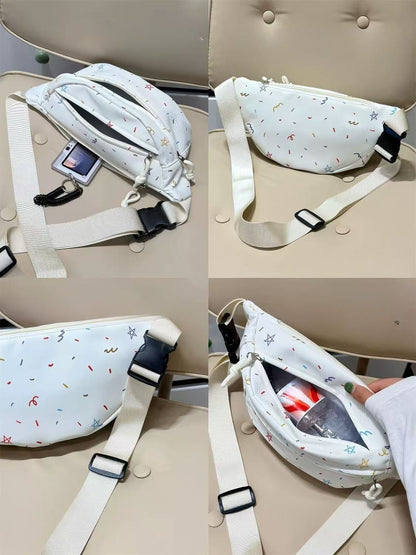 Kawaii Confetti Print Nylon Chest Bag — Women's Crossbody Sling Fanny Pack