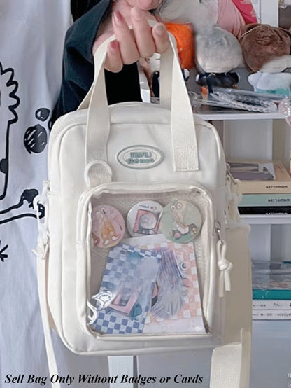 Kawaii Mini Tote Itabag – Vielseitige Umhängetasche und Handtasche mit Schaufenster Kleine Ita-Tasche in Bonbonfarbe mit Aufnähern, Schauplatte, Umhängetasche