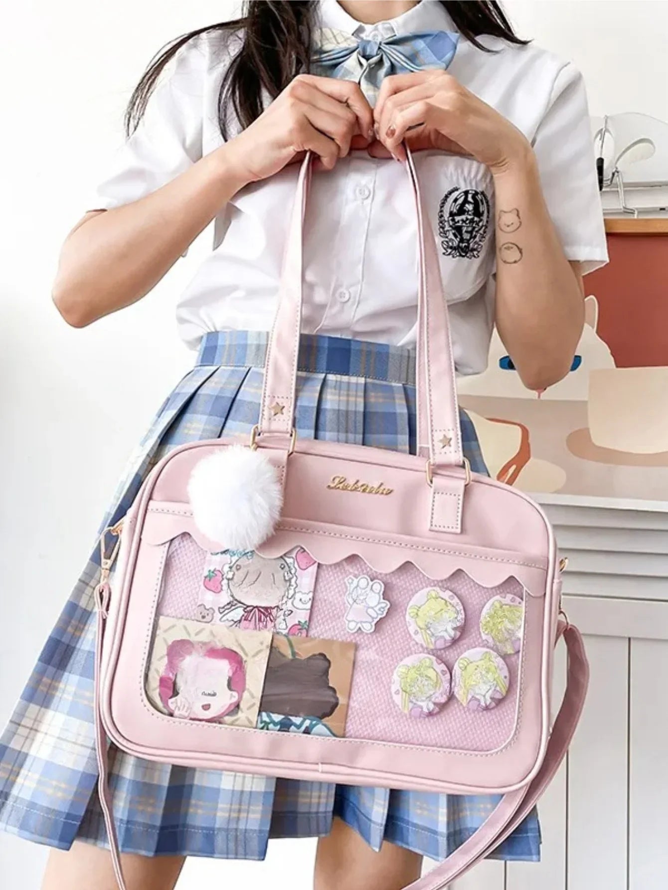 Large Itabag Clear Window Tote Bag PU Leather Crossbody Shoulder Bag for JK Uniform & Anime Fans - Ita Bag Lover