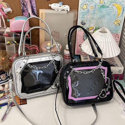 Gothic Chain Ita Bag — Clear Window Crossbody Satchel for Anime Pins, Plushies & Photocards
