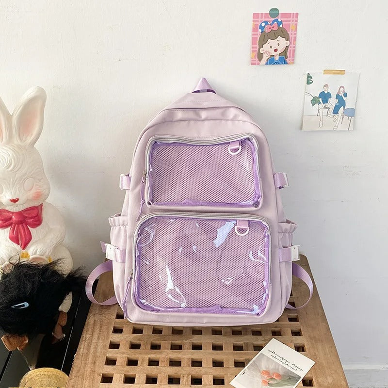 Large Kawaii Ita Bag Backpack — Dual Clear Window Display for Pins, Plushies & Anime Merch