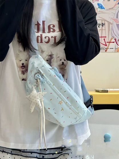 Kawaii Confetti Print Nylon Chest Bag — Women's Crossbody Sling Fanny Pack