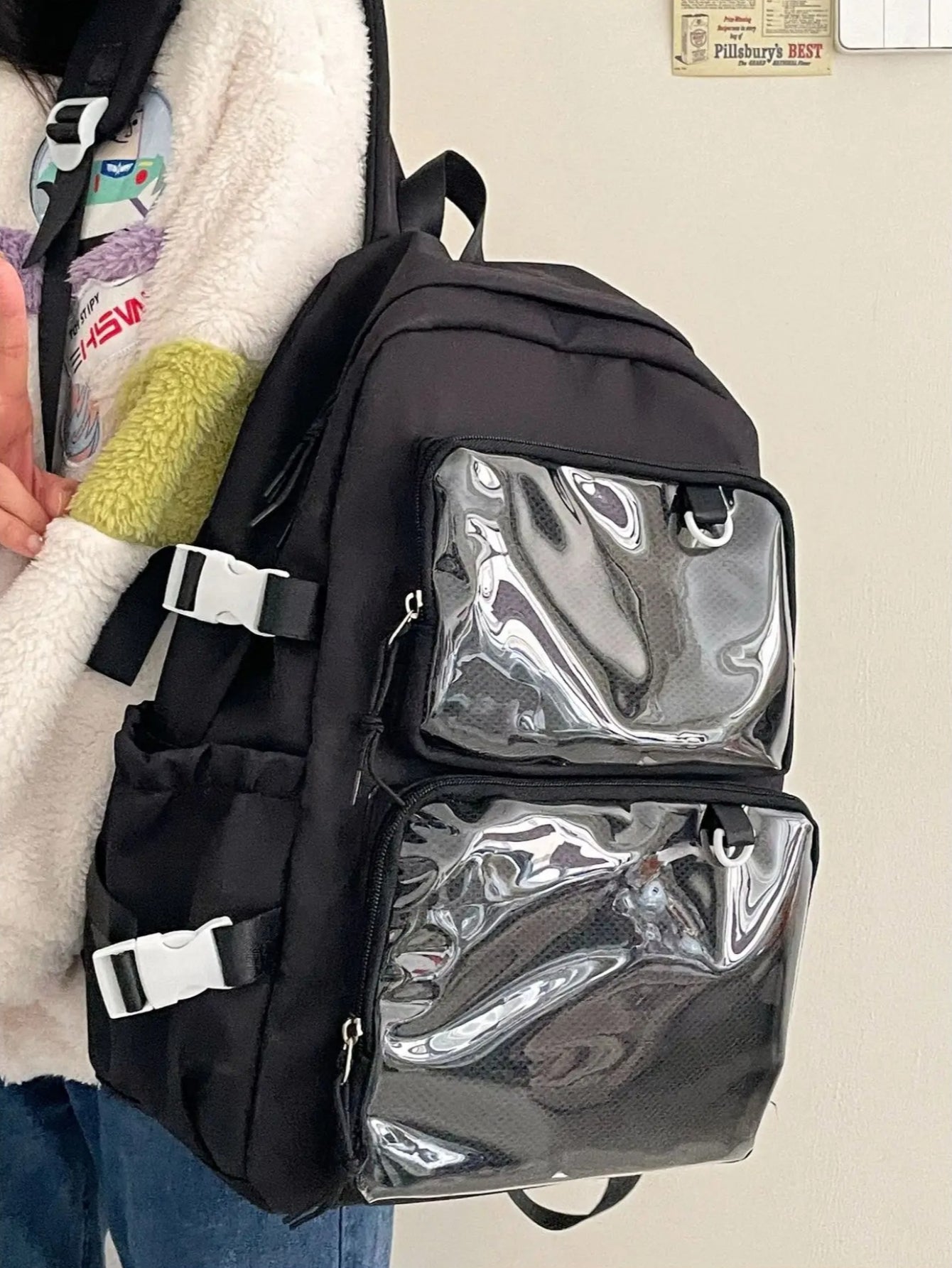 Large Kawaii Ita Bag Backpack — Dual Clear Window Display for Pins, Plushies & Anime Merch