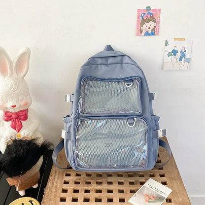 Large Kawaii Ita Bag Backpack — Dual Clear Window Display for Pins, Plushies & Anime Merch