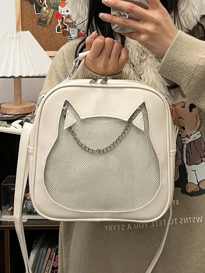 3Ways Japanese Kawaii Itabag Women PU Leather Transparent Backpack Cat Shaped Handbags - Ita Bag Lover