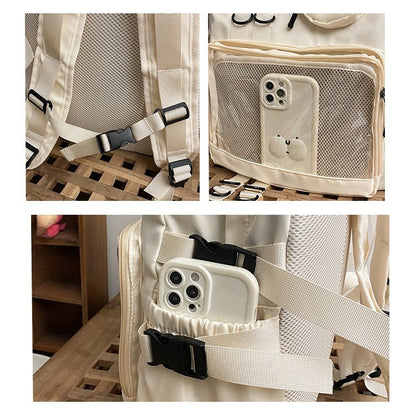 kawaii ita backpack waist buckle strap side phone pocket and mesh display window close-up