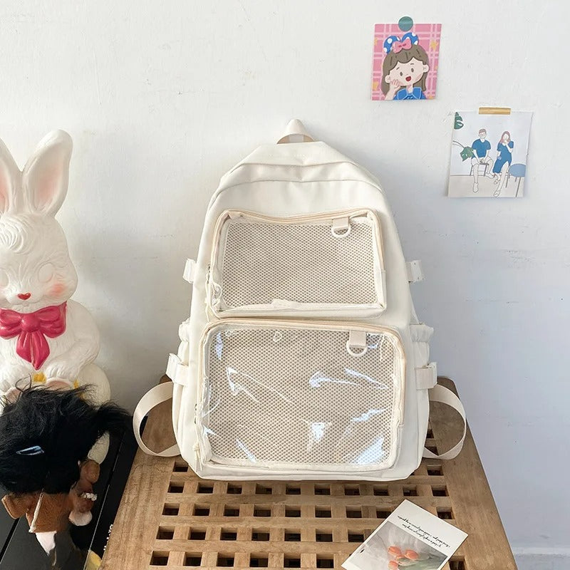 Large Kawaii Ita Bag Backpack — Dual Clear Window Display for Pins, Plushies & Anime Merch