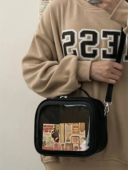 mini ita bag black clear display window crossbody camera bag worn street style
