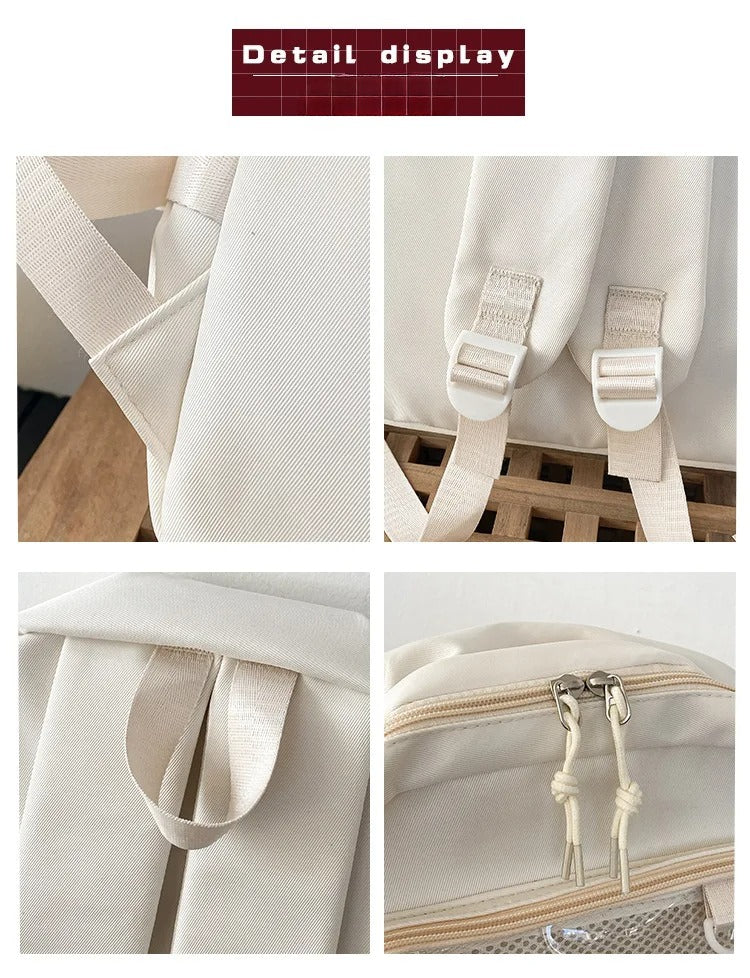 ita backpack detail padded straps clip buckle top handle and zip display window close-up