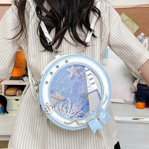 Round Ita Bag — Clear Window Circle Crossbody with Anchor Detail for Anime Pins & Photocards