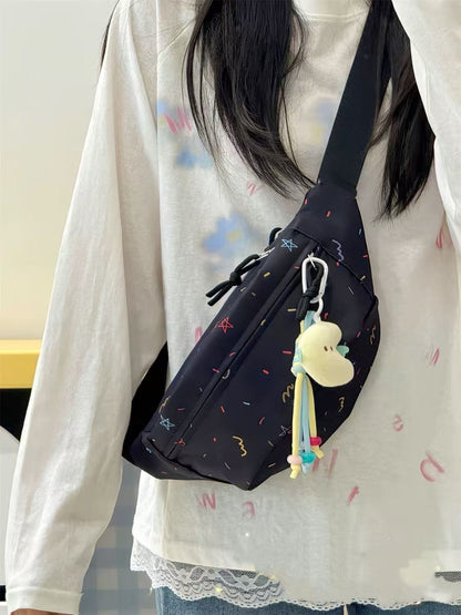 Kawaii Confetti Print Nylon Chest Bag — Women's Crossbody Sling Fanny Pack