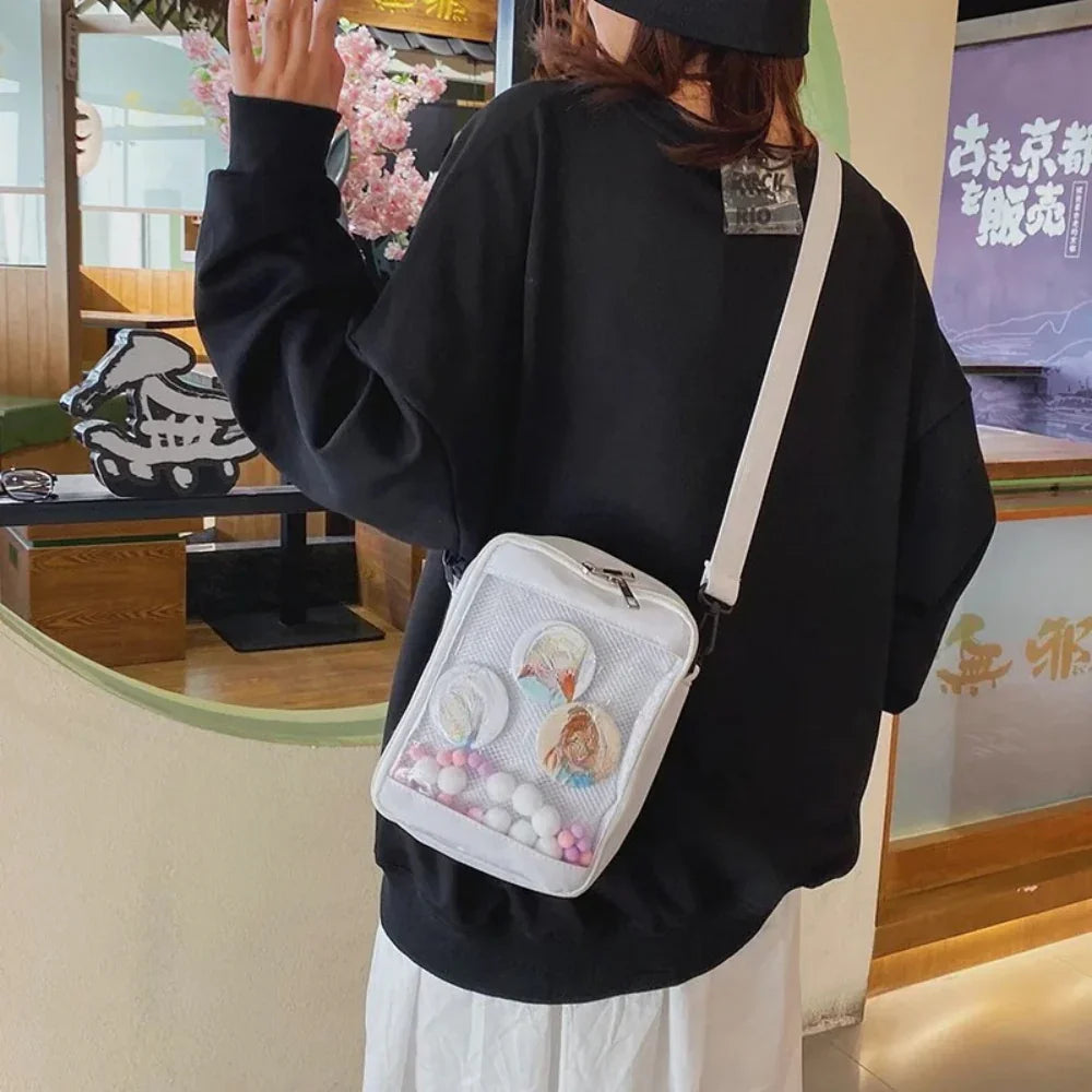 Clear Itabag Crossbody Messenger Bag Small PVC Mesh Window Shoulder Bag for Anime Pins and Plushies - Ita Bag Lover