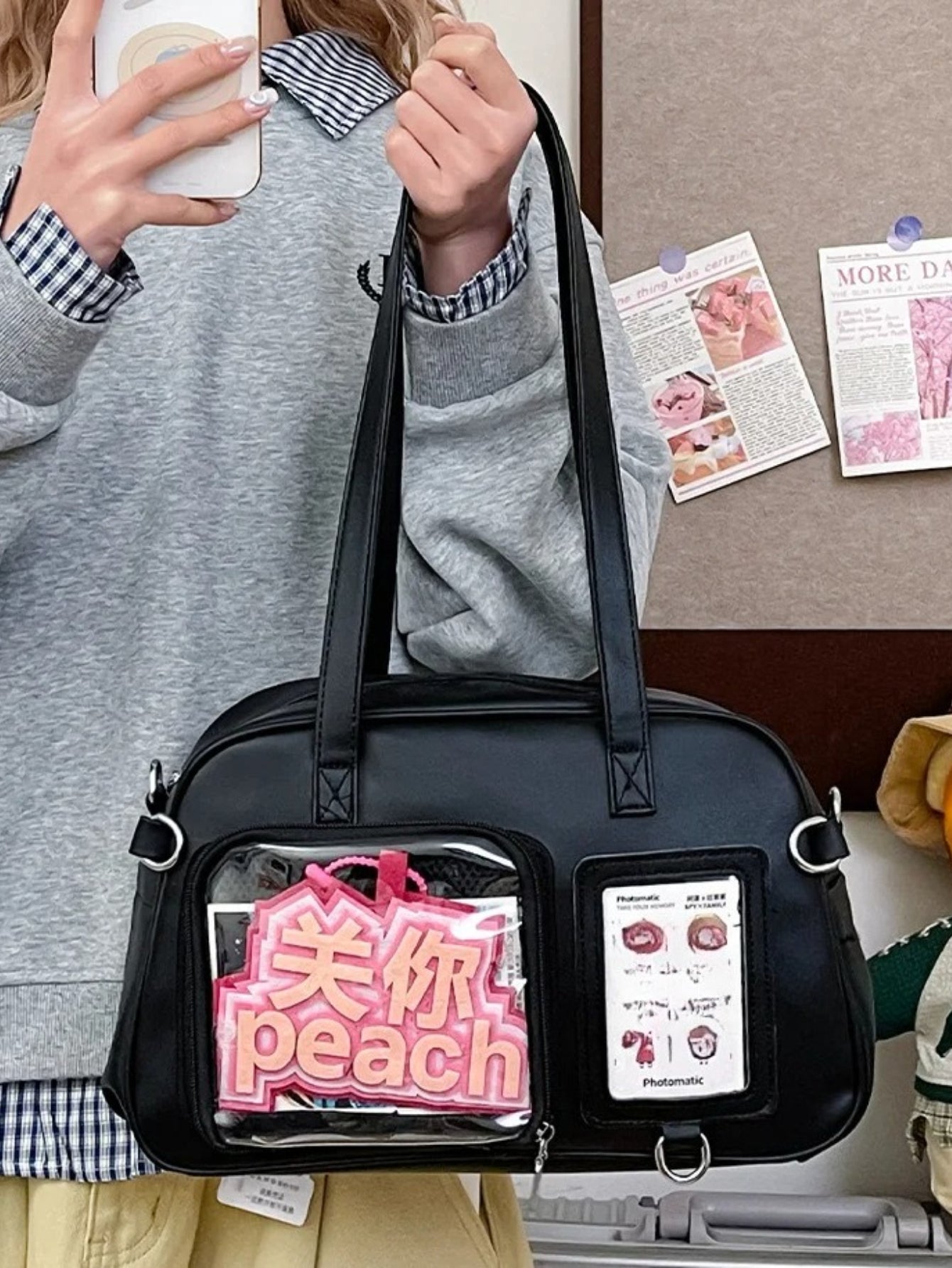 Bowling Style Ita Bag with Two Clear Display Windows – Pin & Badge Showcase Handbag