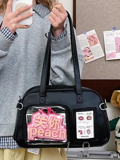 Bowling Style Ita Bag with Two Clear Display Windows – Pin & Badge Showcase Handbag