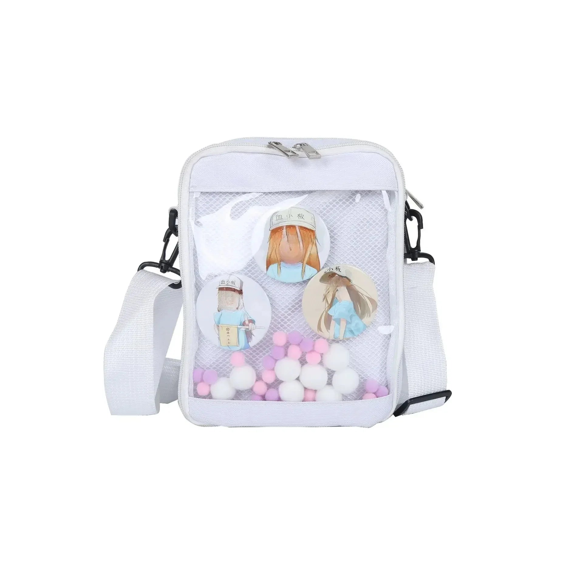 Clear Itabag Crossbody Messenger Bag Small PVC Mesh Window Shoulder Bag for Anime Pins and Plushies - Ita Bag Lover