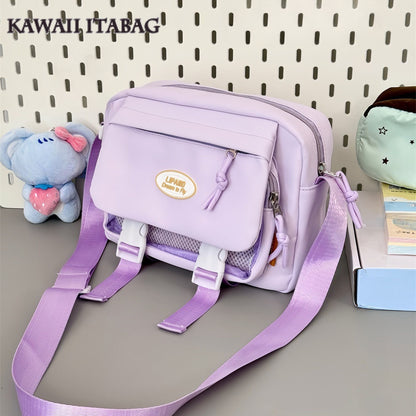 Kawaii Japanese Itabag Clear Pocket Backpack Harajuku Aesthetic Shoulder Bag Cute Pastel Crossbody Bag Soft Girl Large Capacity Student School Bag Multi Functional Travel Bag Anime Cosplay Storage Bag Lolita Sweet Style