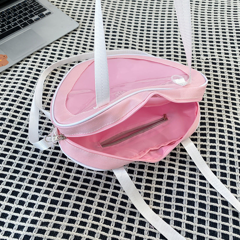 Heart Shaped Ita Bag — Clear Display Nylon Crossbody for Anime Pins & Kawaii Collectors