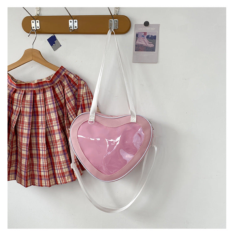 Heart Shaped Ita Bag — Clear Display Nylon Crossbody for Anime Pins & Kawaii Collectors