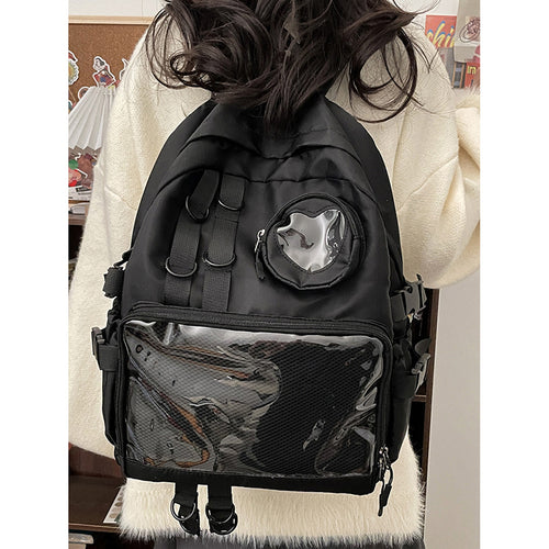 Kawaii Ita Bag Backpack with Heart Window — Nylon School Bag with Mesh Display for Pins & Plushies - alternate view