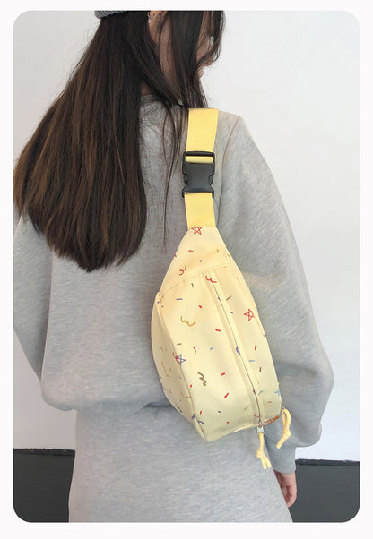 Kawaii Confetti Print Nylon Chest Bag — Women's Crossbody Sling Fanny Pack