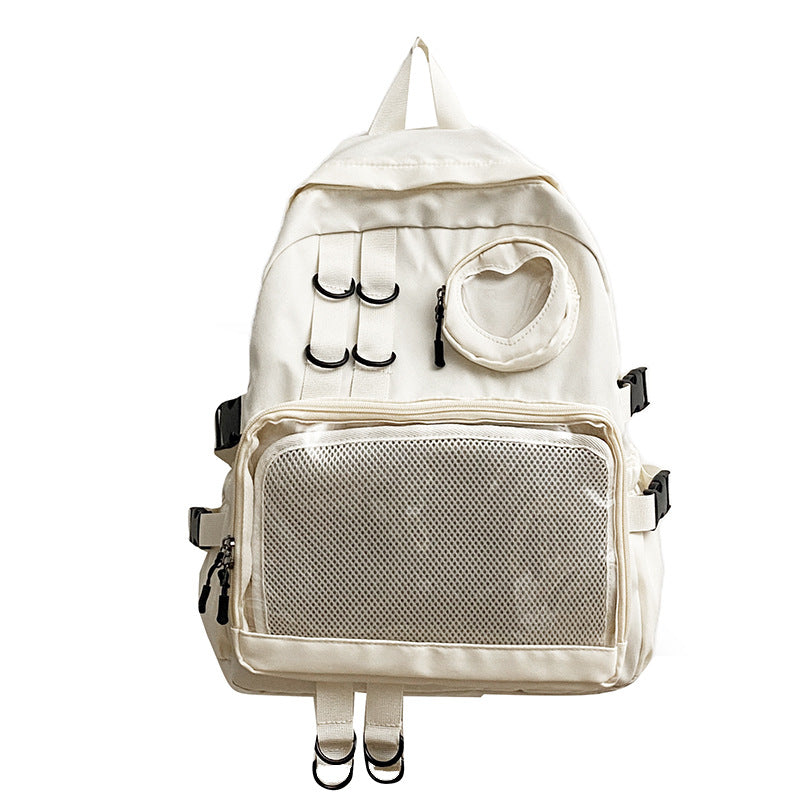 Kawaii Ita Bag Backpack with Heart Window — Nylon School Bag with Mesh Display for Pins & Plushies