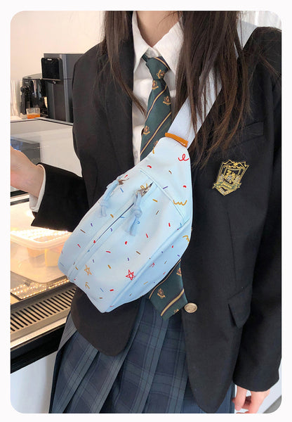 Kawaii Confetti Print Nylon Chest Bag — Women's Crossbody Sling Fanny Pack