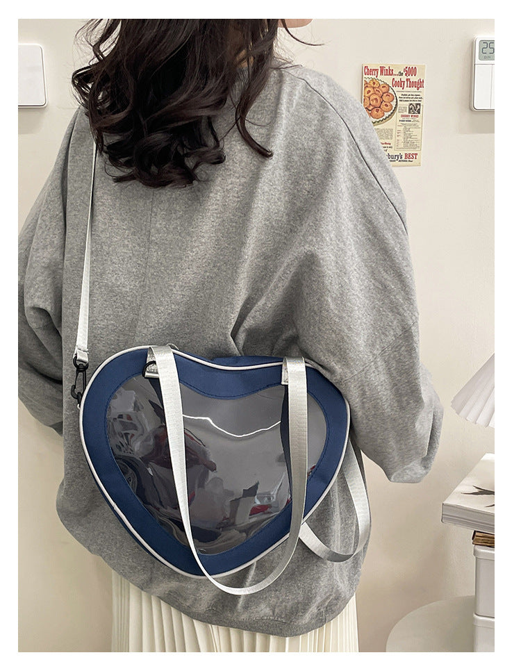 Heart Shaped Ita Bag — Clear Display Nylon Crossbody for Anime Pins & Kawaii Collectors