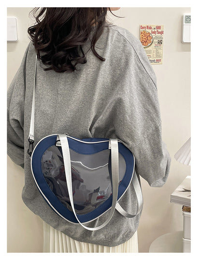 Heart Shaped Ita Bag — Clear Display Nylon Crossbody for Anime Pins & Kawaii Collectors
