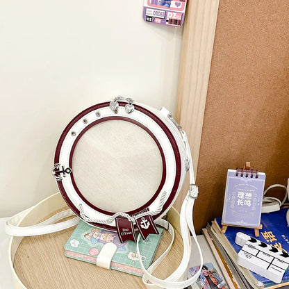 Round Ita Bag — Clear Window Circle Crossbody with Anchor Detail for Anime Pins & Photocards