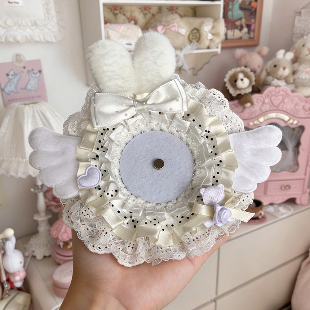 Ivory cream bunny ears badge holder with ribbon ruffles
