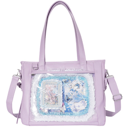 Large Lace-Up Ita Bag — PU Leather Clear Display Tote & Crossbody for Anime Pins & Photocards