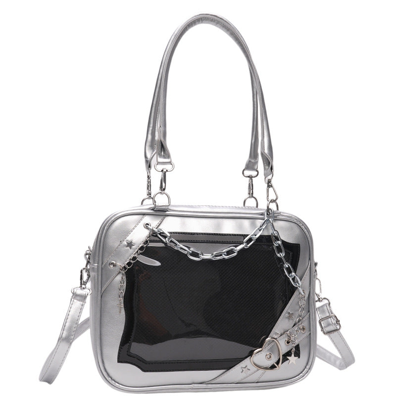 Gothic Chain Ita Bag — Clear Window Crossbody Satchel for Anime Pins, Plushies & Photocards