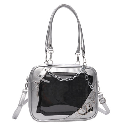 Gothic Chain Ita Bag — Clear Window Crossbody Satchel for Anime Pins, Plushies & Photocards