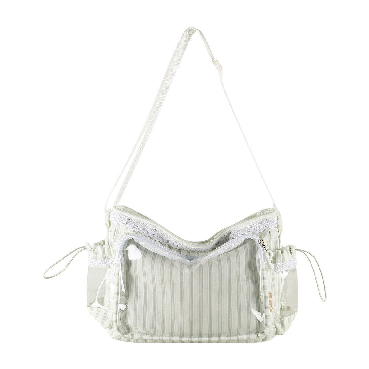 Kawaii Striped Ita Shoulder Bag with Clear PVC Window — Lace Detail Messenger Itabag for Anime & K-Pop Fans