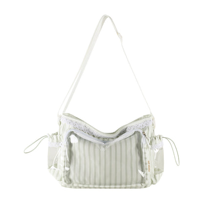 Kawaii Striped Ita Shoulder Bag with Clear PVC Window — Lace Detail Messenger Itabag for Anime & K-Pop Fans