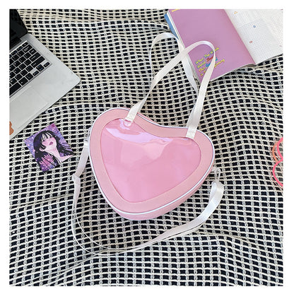 Heart Shaped Ita Bag — Clear Display Nylon Crossbody for Anime Pins & Kawaii Collectors