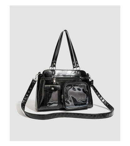 Vintage PU Leather Ita Bag — Large Capacity Clear Display Tote with Detachable Pouch