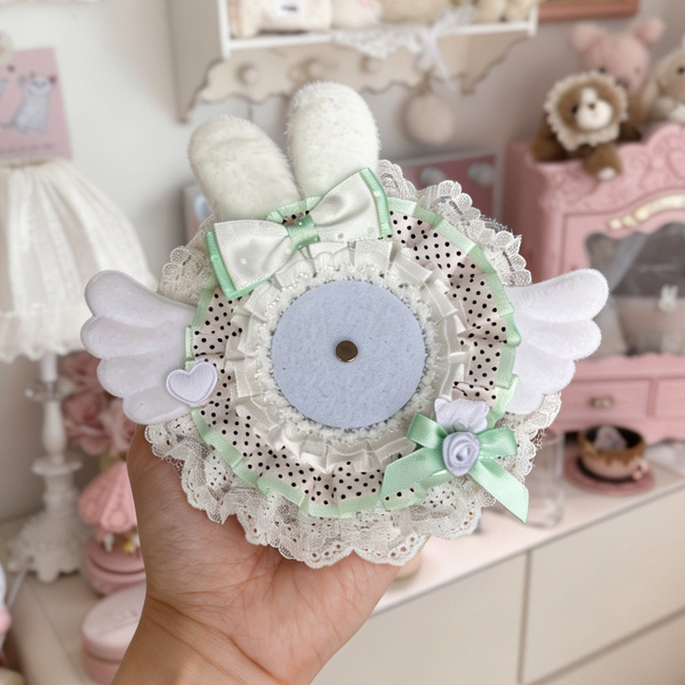 Mint green bunny ears badge display cover with lace trim