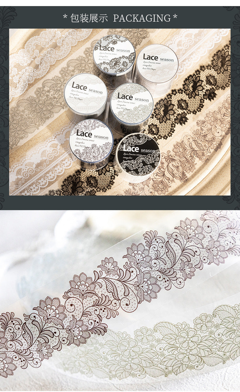 Lace Season Series Irregular Lace PET Tape — Vintage Floral Washi Tape for Journaling & Gift Wrapping