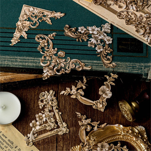 Hollow Relief Retro Corner Stickers — Baroque Floral Scrapbook Embellishments