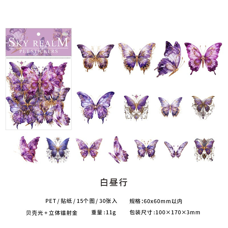 Purple butterfly sticker pack with full design sheet and specs