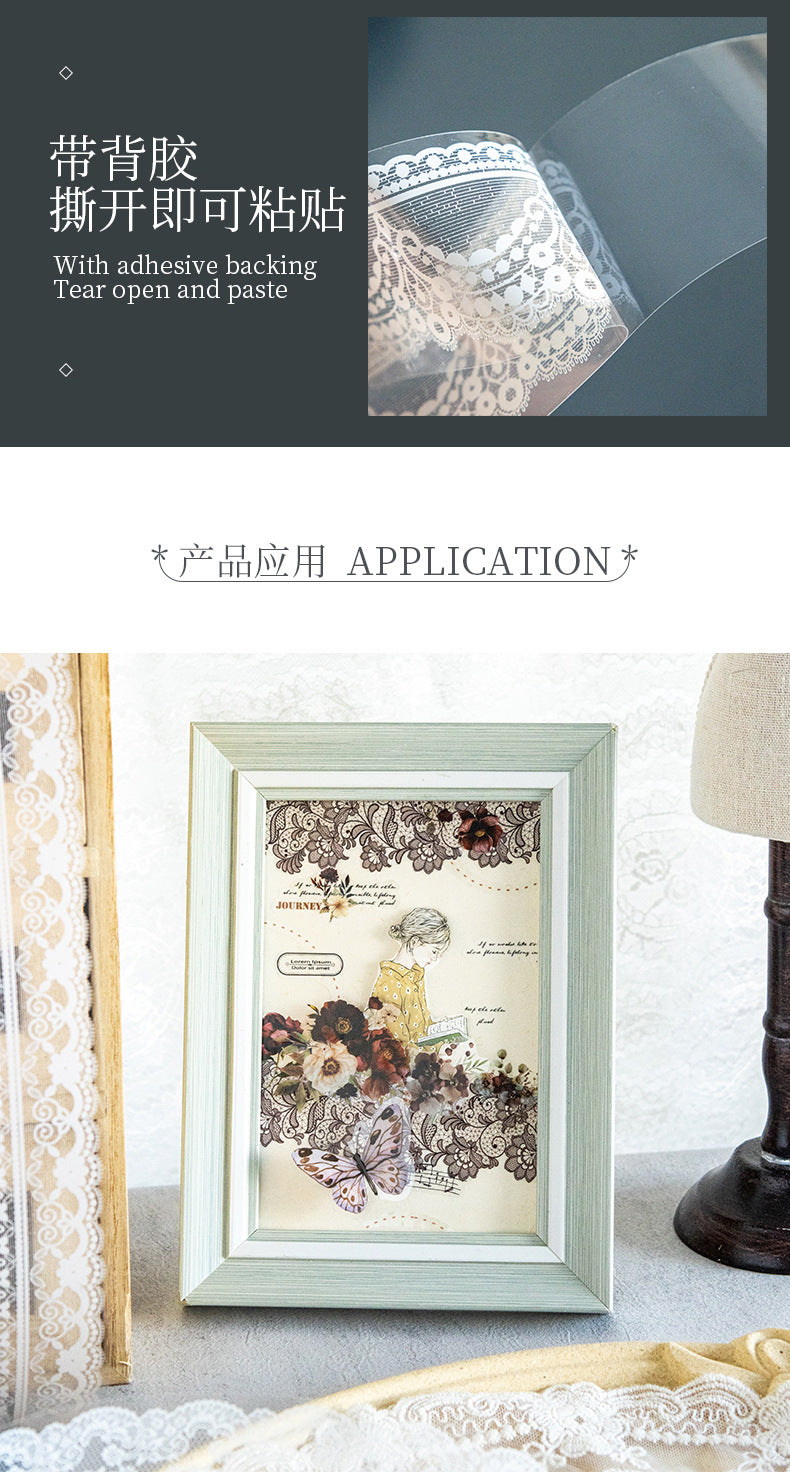 Lace Season Series Irregular Lace PET Tape — Vintage Floral Washi Tape for Journaling & Gift Wrapping