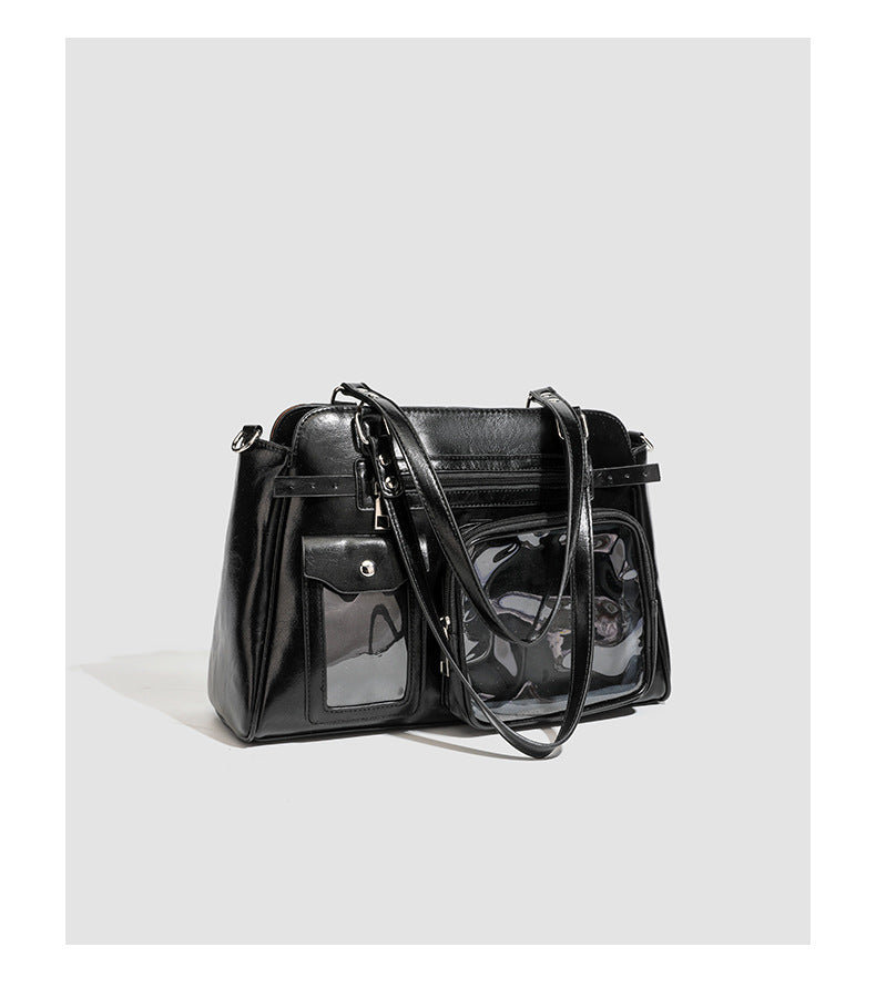 Vintage PU Leather Ita Bag — Large Capacity Clear Display Tote with Detachable Pouch