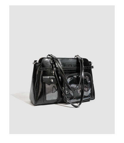 Vintage PU Leather Ita Bag — Large Capacity Clear Display Tote with Detachable Pouch