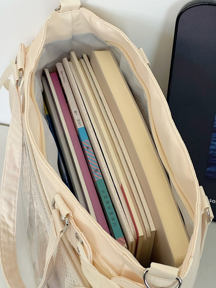 large ita bag fits A4 manga books and notebooks KAZEVO lace-up tote capacity demo