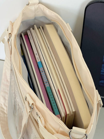 large ita bag fits A4 manga books and notebooks KAZEVO lace-up tote capacity demo