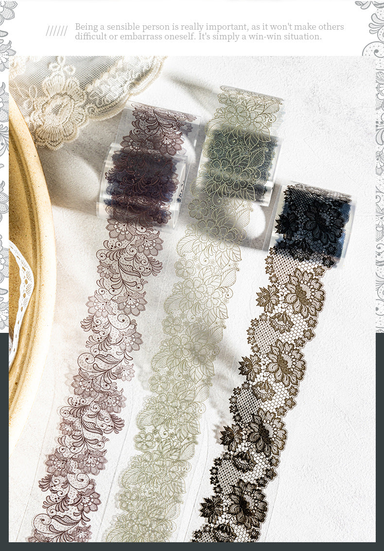 Lace Season Series Irregular Lace PET Tape — Vintage Floral Washi Tape for Journaling & Gift Wrapping