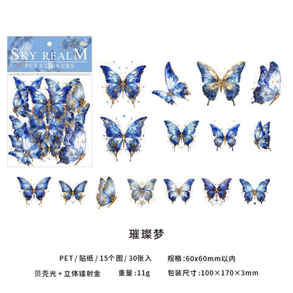 Sky Realm Holographic Butterfly PET Stickers — Iridescent Foil Scrapbooking & Junk Journal Sticker Pack
