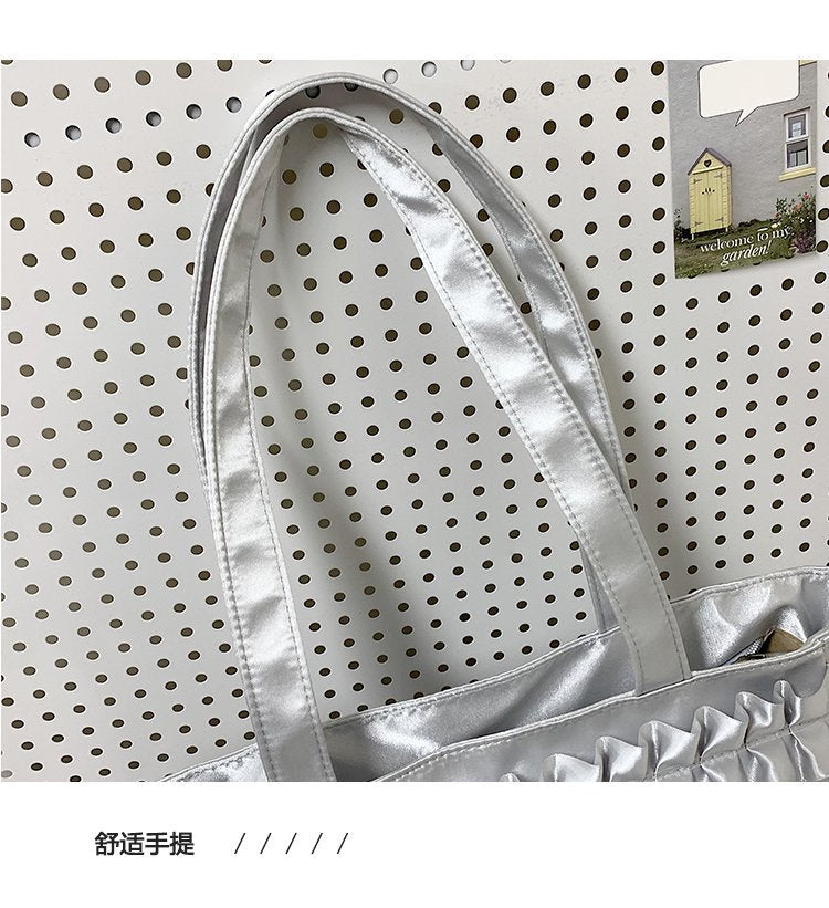 Lolita Satin Ita Bag Tote — Ruffle Bow Clear Window Bag for Photocards, Anime Pins & K-pop Merch